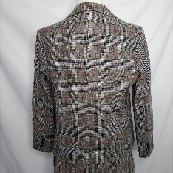 VINTAGE 80s skirt set dark academia wool plaid one button blazer suitM - Picture 4 of 16